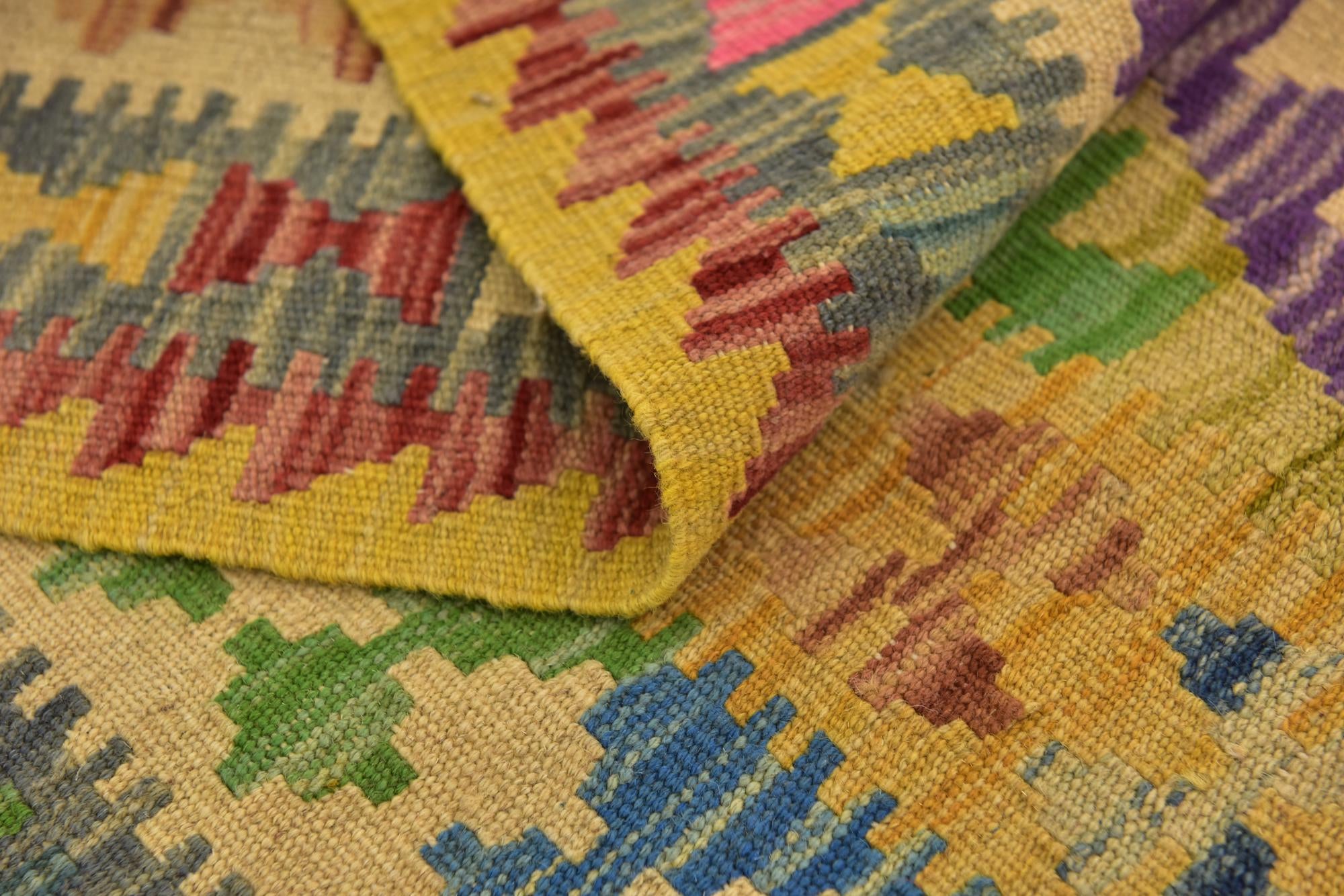3' 2 x 6' 4 Hand Woven Kilim Maymana Wool Runner Rug