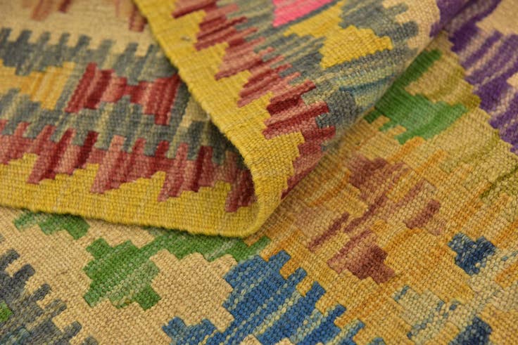Detailansicht von 95cm x 195cm Handgewebt Kilim Maymana Wolle Läufer Teppich