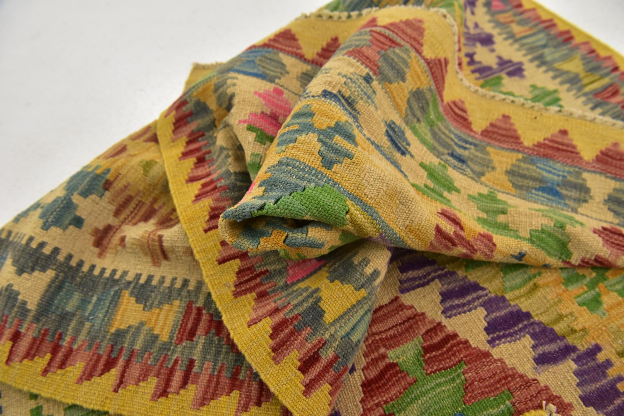 3' 2 x 6' 4 Hand Woven Kilim Maymana Wool Runner Rug