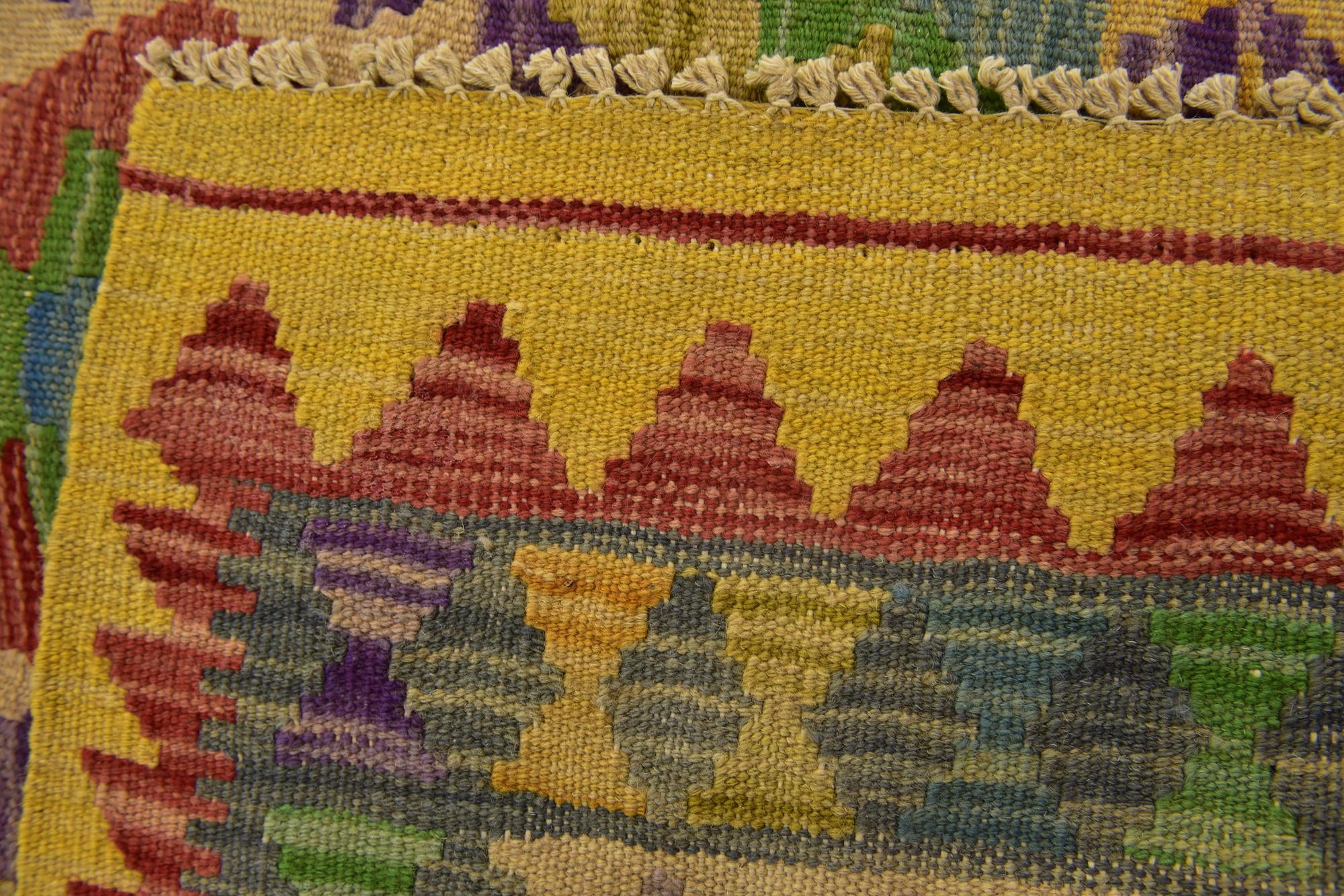 3' 2 x 6' 4 Hand Woven Kilim Maymana Wool Runner Rug