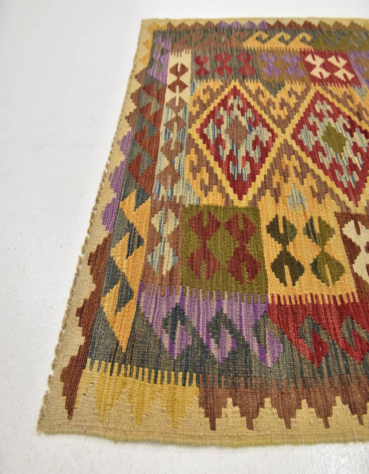 Detail image of 3' 4 x 6' 2  Hand Woven Kilim Maymana Wool Runner Rug