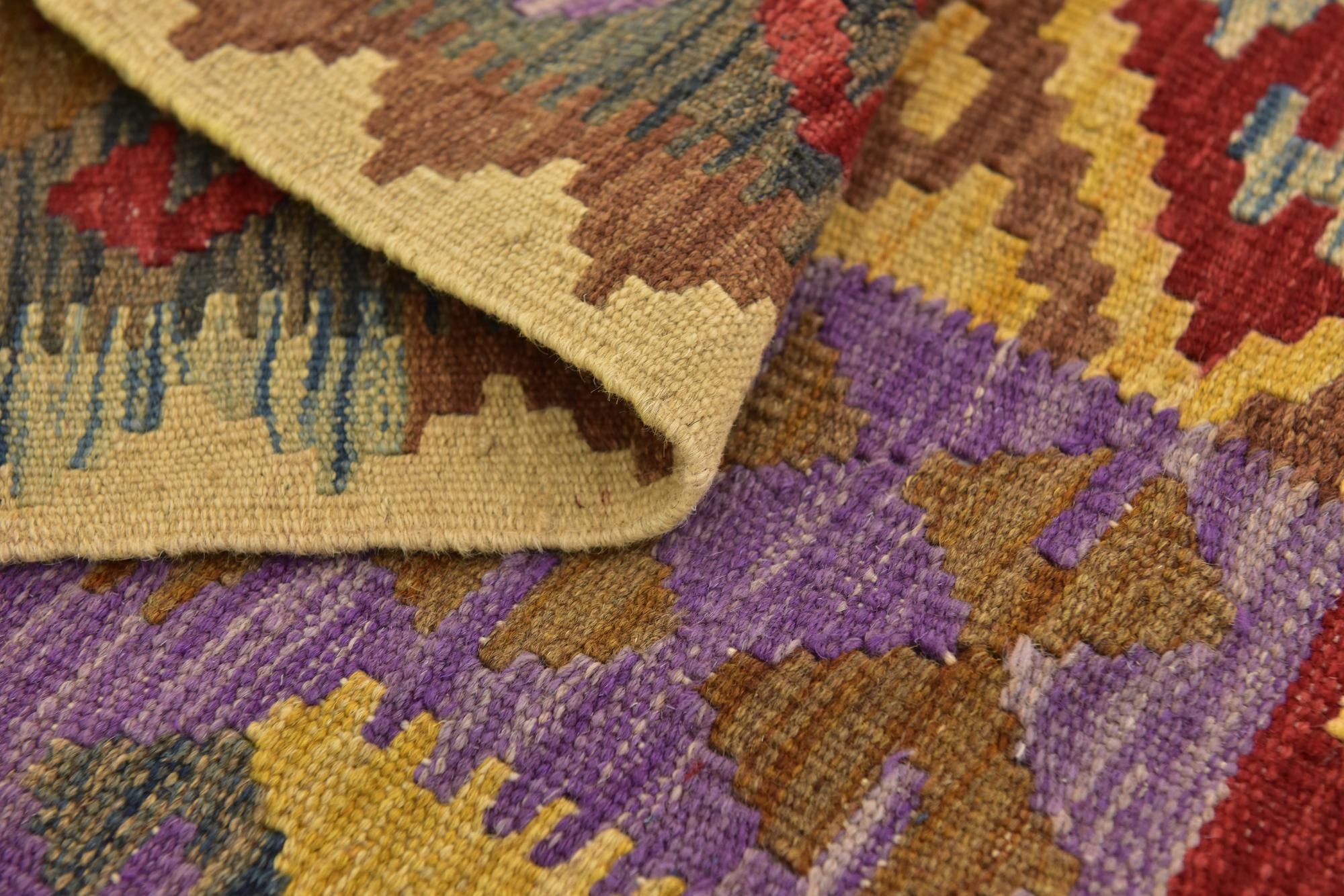 3' 4 x 6' 2 Hand Woven Kilim Maymana Wool Runner Rug