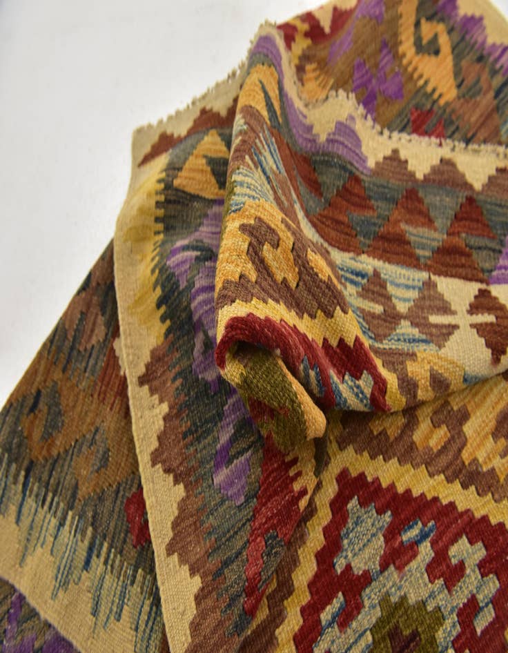 Detail image of 3' 4 x 6' 2  Hand Woven Kilim Maymana Wool Runner Rug