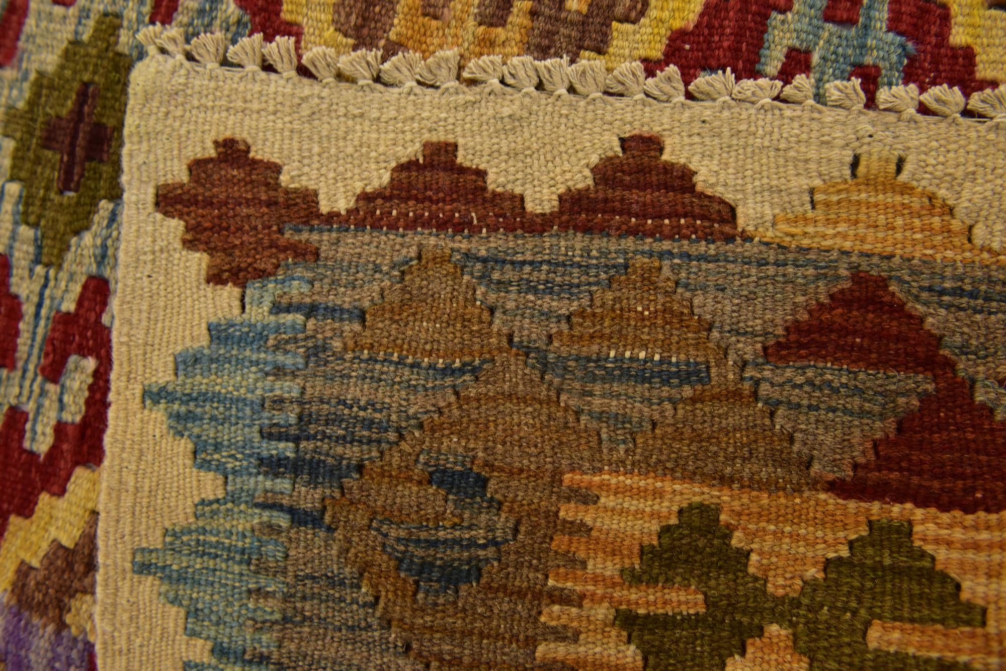 3' 4 x 6' 2 Hand Woven Kilim Maymana Wool Runner Rug