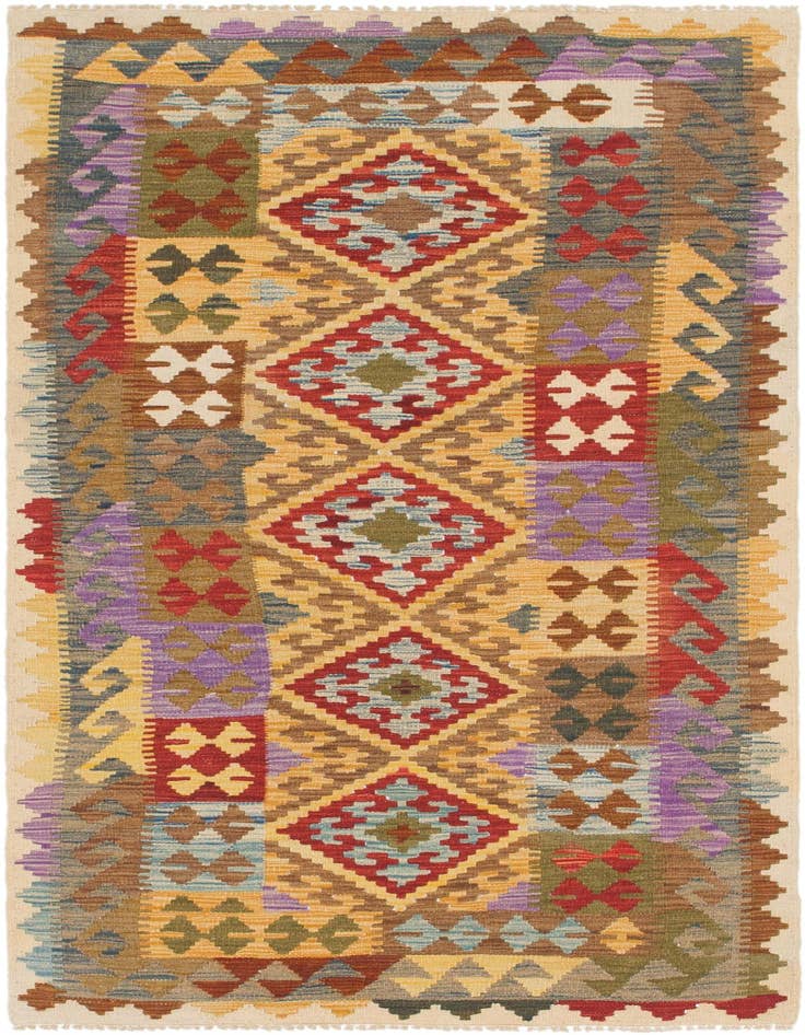 Detail image of 3' 4 x 6' 2 Hand Woven Kilim Maymana Wool Runner Rug