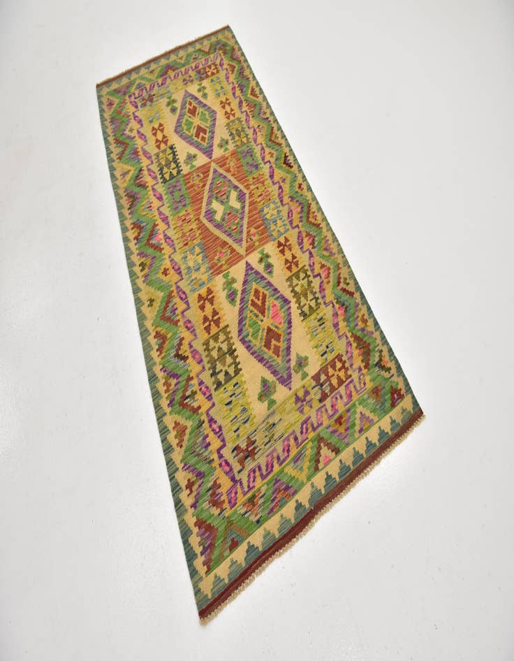 Detail image of 3' 4 x 6' 7  Hand Woven Kilim Maymana Wool Runner Rug