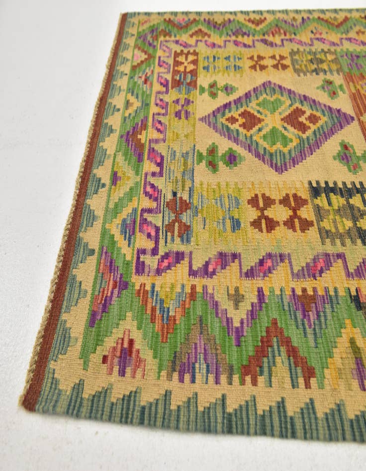 Detail image of 3' 4 x 6' 7  Hand Woven Kilim Maymana Wool Runner Rug