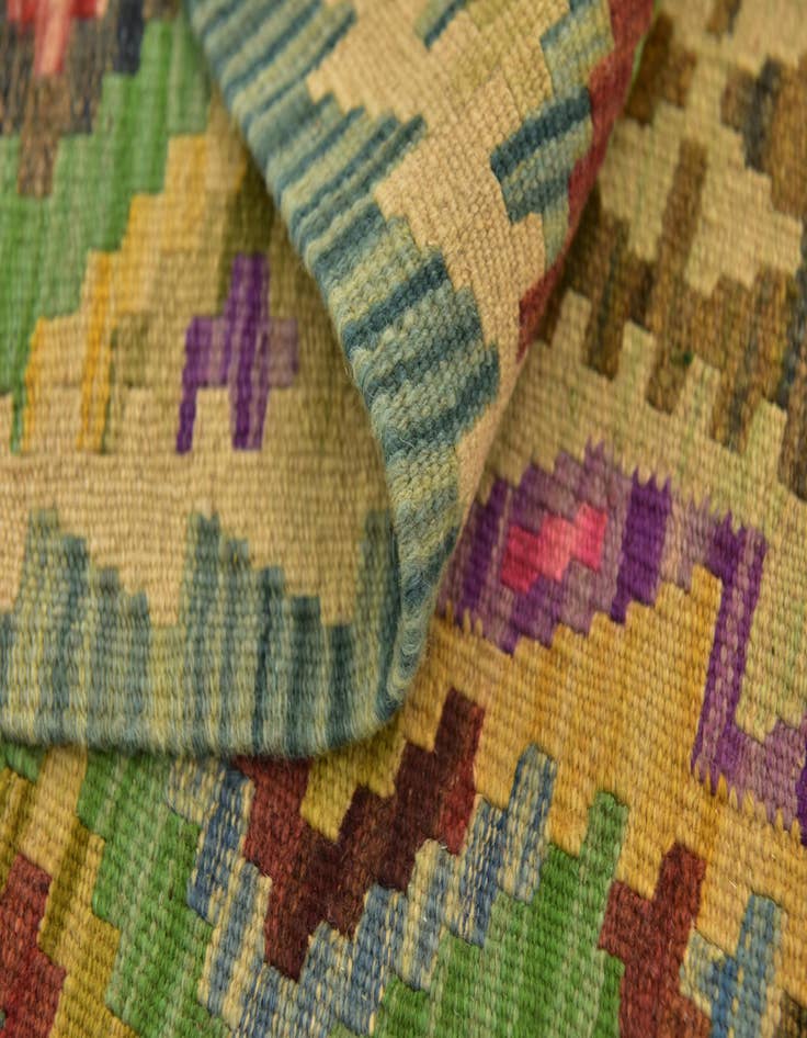 Detail image of 3' 4 x 6' 7  Hand Woven Kilim Maymana Wool Runner Rug