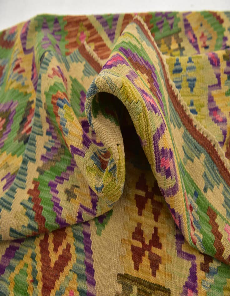 Detail image of 3' 4 x 6' 7  Hand Woven Kilim Maymana Wool Runner Rug