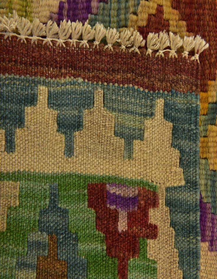 Detail image of 3' 4 x 6' 7  Hand Woven Kilim Maymana Wool Runner Rug