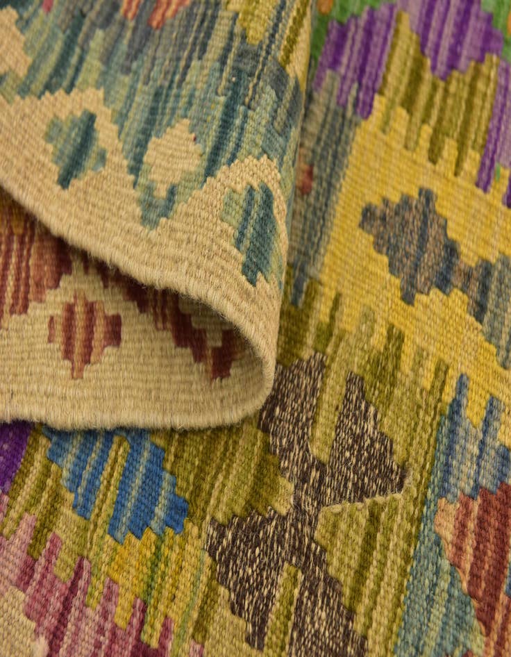 Detail image of 3' 3 x 6' 7  Hand Woven Kilim Maymana Wool Runner Rug