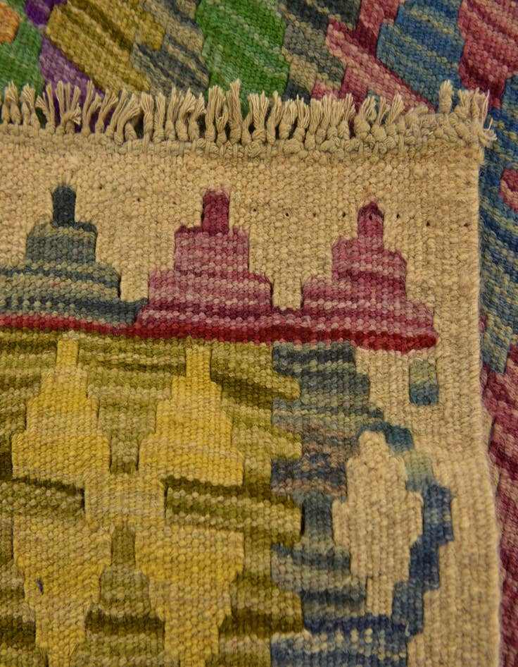 Detail image of 3' 3 x 6' 7  Hand Woven Kilim Maymana Wool Runner Rug