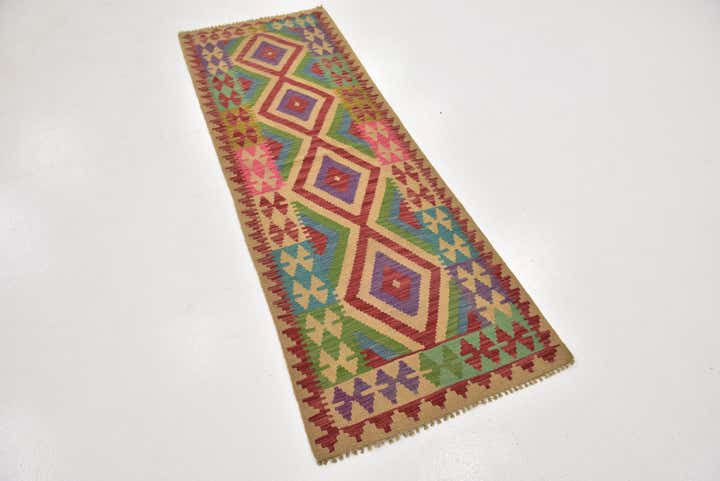 2' 4 x 6' 8 Hand Woven Kilim Maymana Wool Runner Rug