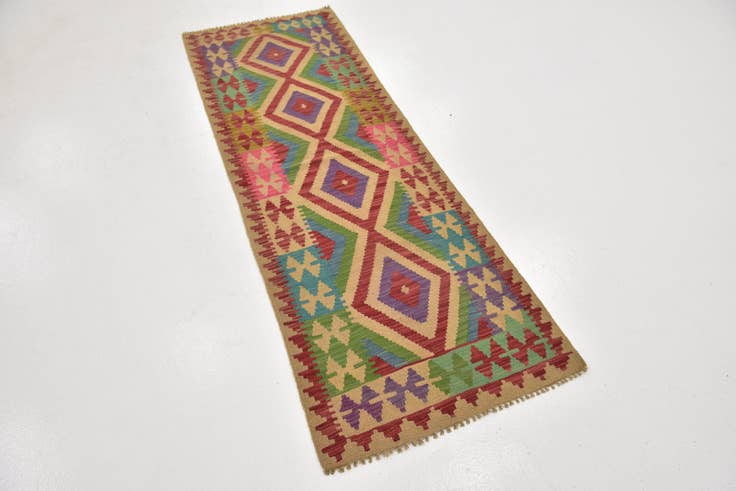 Detail image of 2' 4 x 6' 8 Hand Woven Kilim Maymana Wool Runner Rug