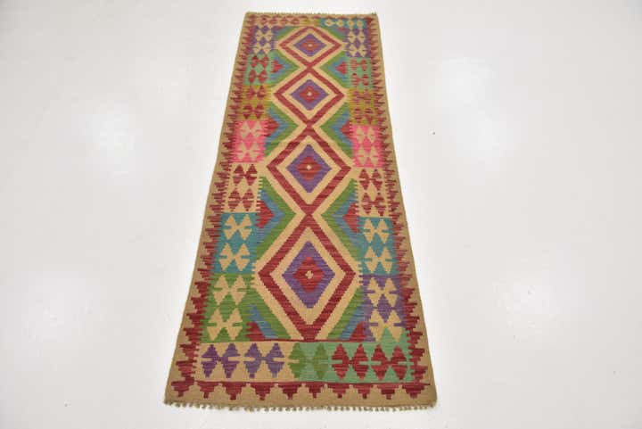 2' 4 x 6' 8 Hand Woven Kilim Maymana Wool Runner Rug
