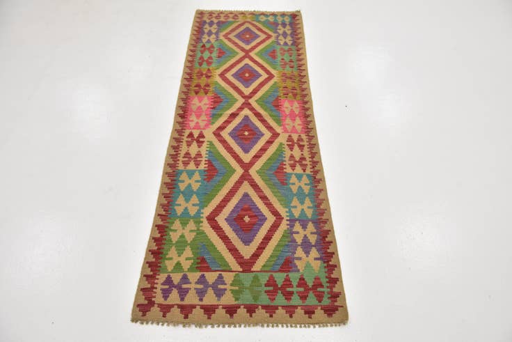 Detail image of 2' 4 x 6' 8 Hand Woven Kilim Maymana Wool Runner Rug