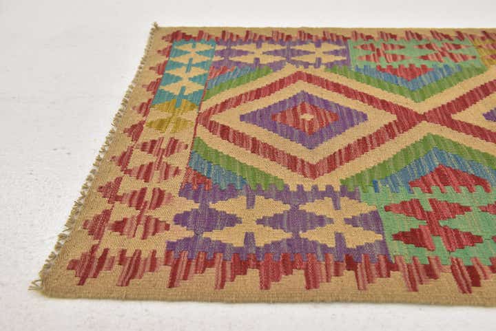 2' 4 x 6' 8 Hand Woven Kilim Maymana Wool Runner Rug