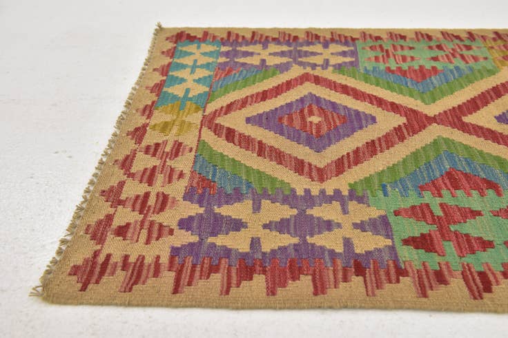 Detail image of 2' 4 x 6' 8 Hand Woven Kilim Maymana Wool Runner Rug