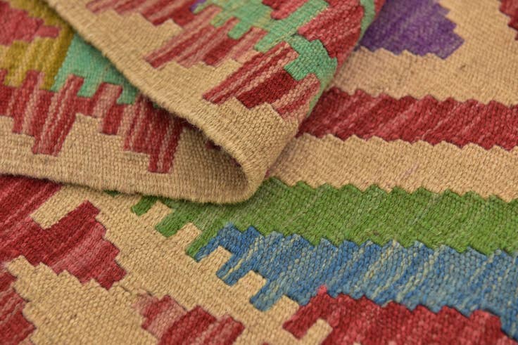 Detail image of 2' 4 x 6' 8 Hand Woven Kilim Maymana Wool Runner Rug