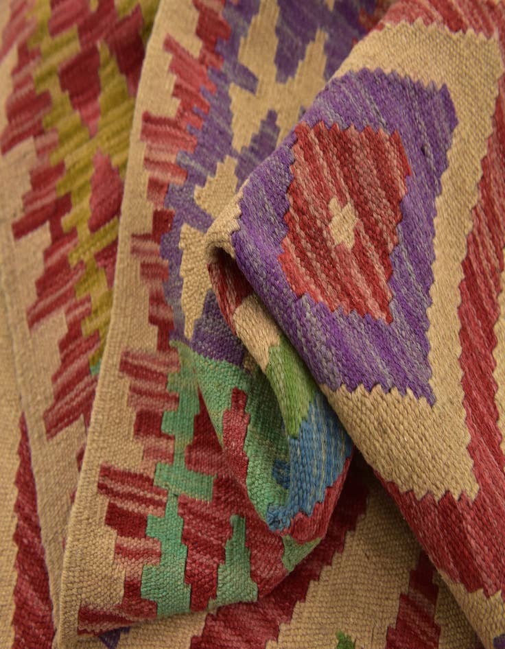 Detail image of 2' 4 x 6' 8  Hand Woven Kilim Maymana Wool Runner Rug