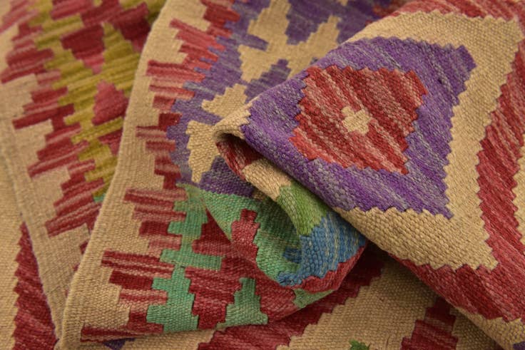 Detail image of 2' 4 x 6' 8 Hand Woven Kilim Maymana Wool Runner Rug