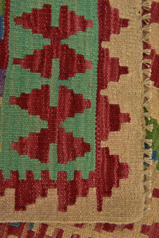 2' 4 x 6' 8 Hand Woven Kilim Maymana Wool Runner Rug