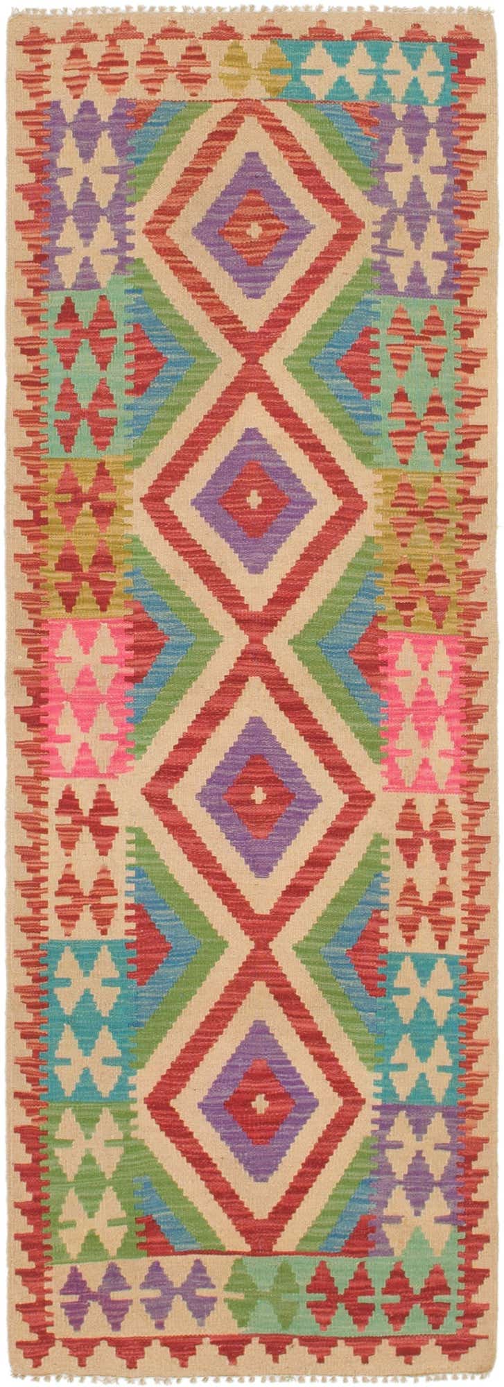 2' 4 x 6' 8 Hand Woven Kilim Maymana Wool Runner Rug