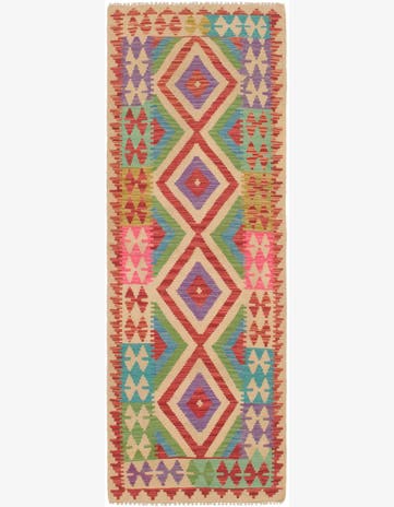 2' 4 x 6' 8 Hand Woven Kilim Maymana Wool Runner Rug