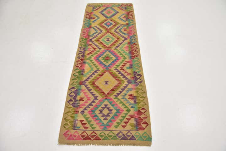 2' 3 x 6' 5 Hand Woven Kilim Maymana Wool Runner Rug