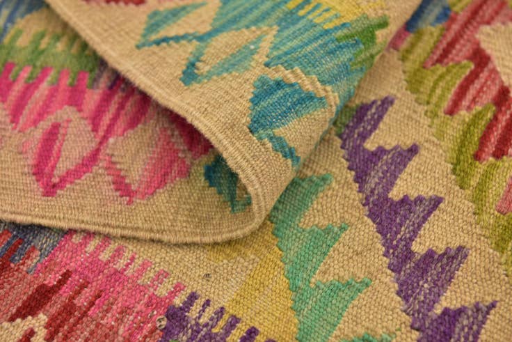 Detail image of 2' 3 x 6' 5 Hand Woven Kilim Maymana Wool Runner Rug