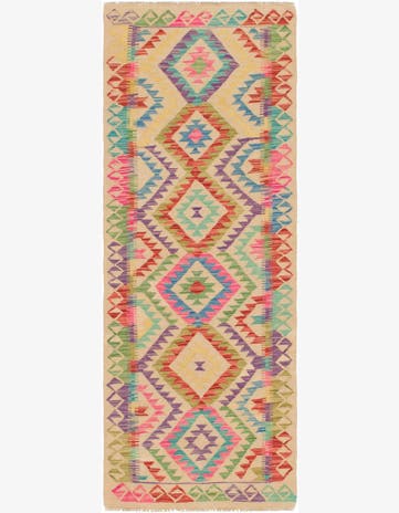 2' 3 x 6' 5 Hand Woven Kilim Maymana Wool Runner Rug