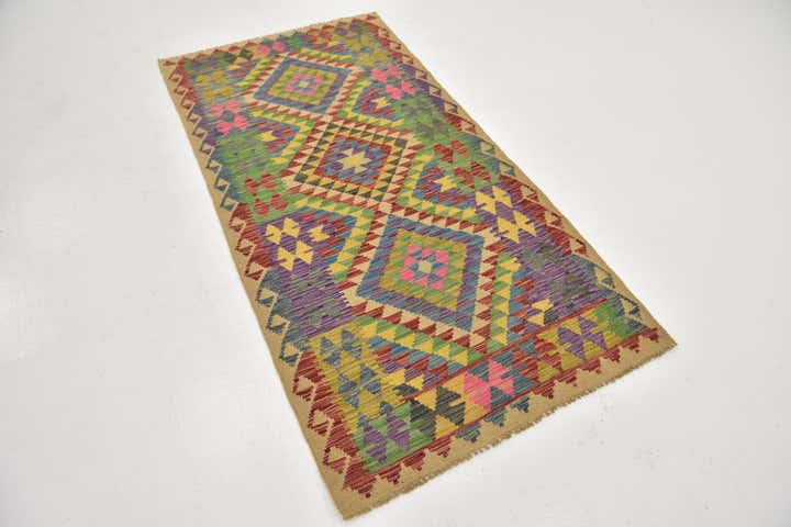 3' 3 x 6' 5 Hand Woven Kilim Maymana Wool Runner Rug