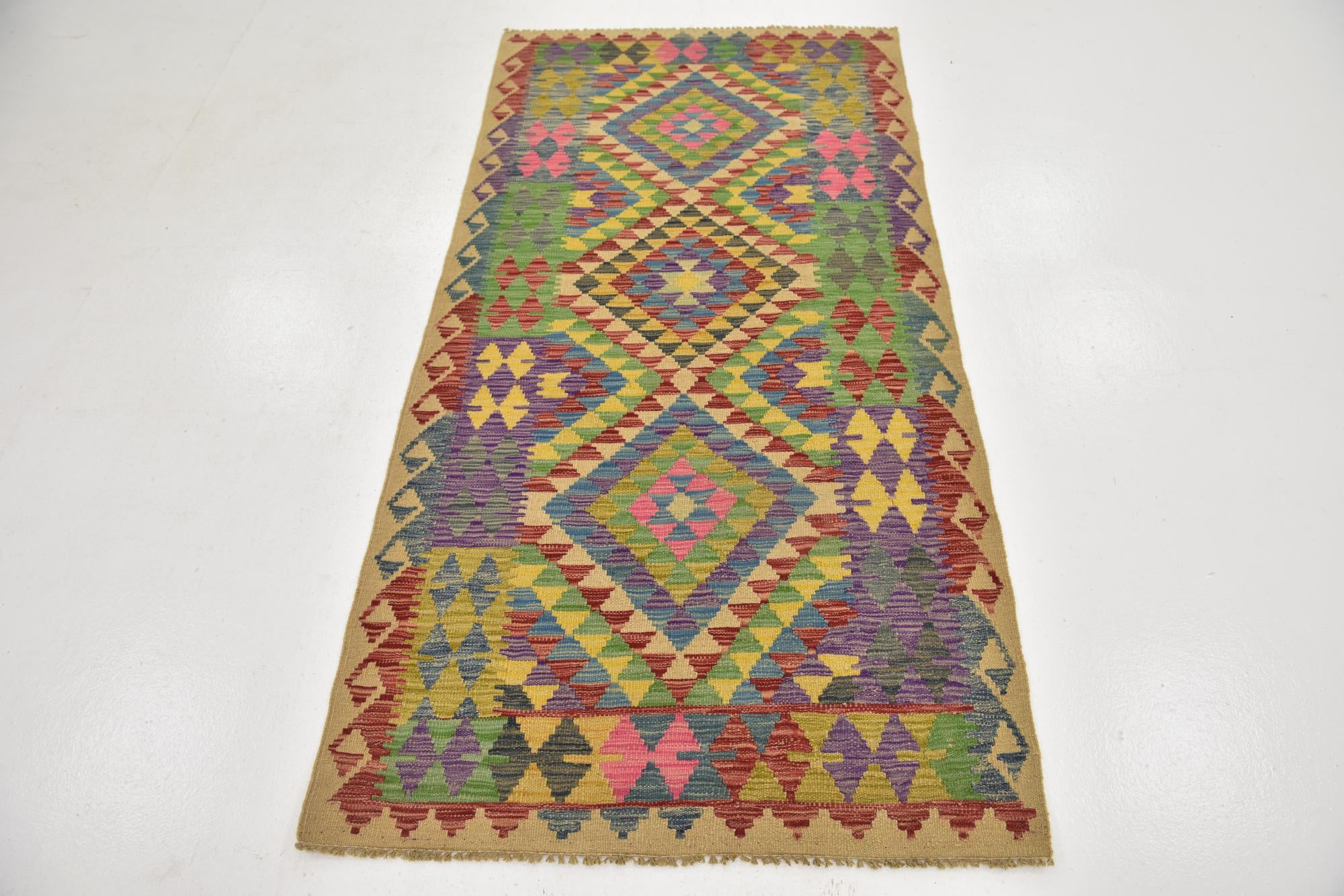 3' 3 x 6' 5 Hand Woven Kilim Maymana Wool Runner Rug