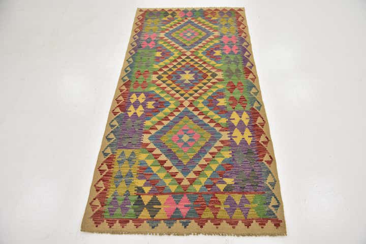 3' 3 x 6' 5 Hand Woven Kilim Maymana Wool Runner Rug