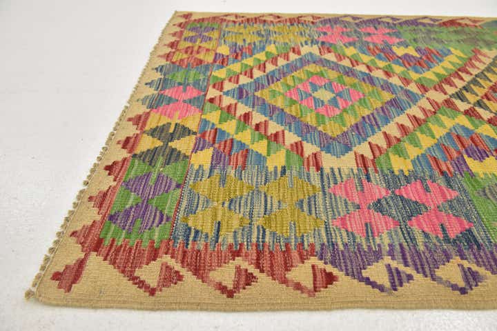 3' 3 x 6' 5 Hand Woven Kilim Maymana Wool Runner Rug