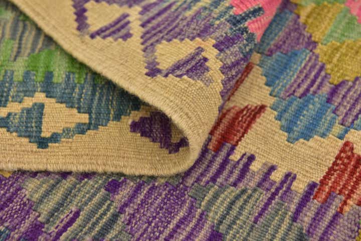 3' 3 x 6' 5 Hand Woven Kilim Maymana Wool Runner Rug