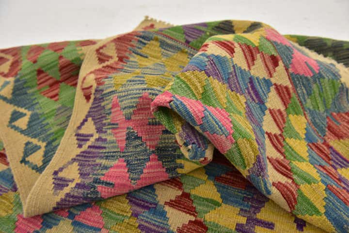 3' 3 x 6' 5 Hand Woven Kilim Maymana Wool Runner Rug
