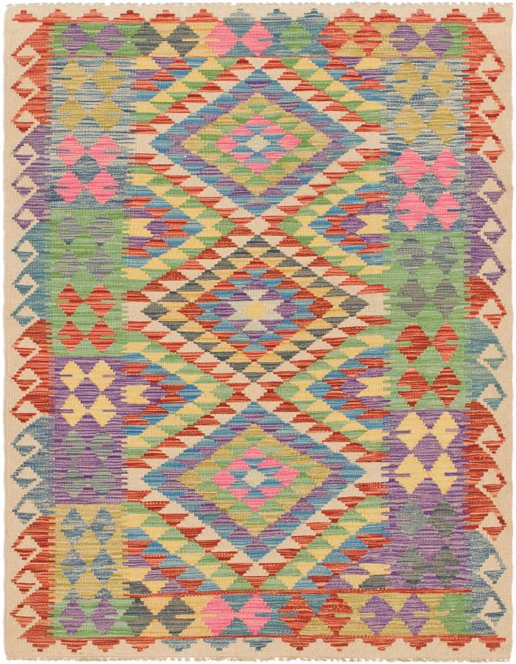 Detail image of 3' 3 x 6' 5 Hand Woven Kilim Maymana Wool Runner Rug