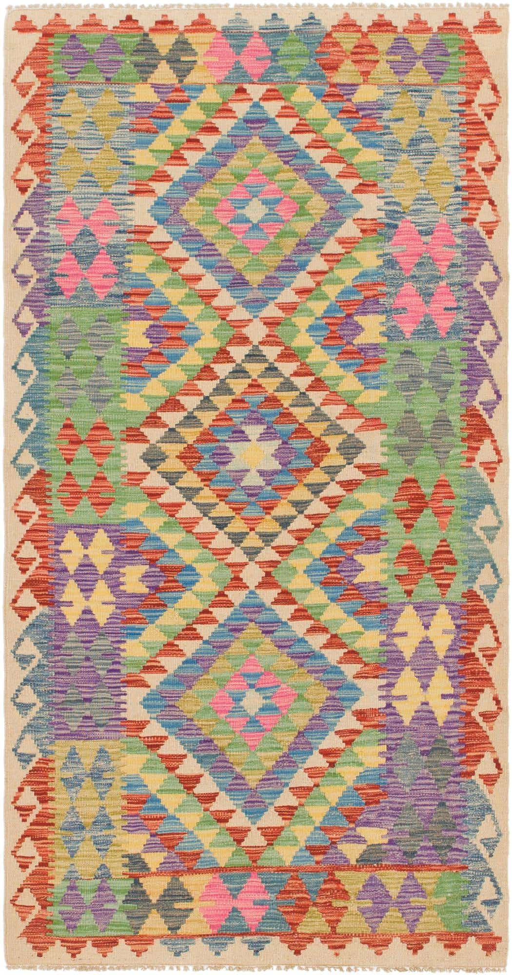 3' 3 x 6' 5 Hand Woven Kilim Maymana Wool Runner Rug