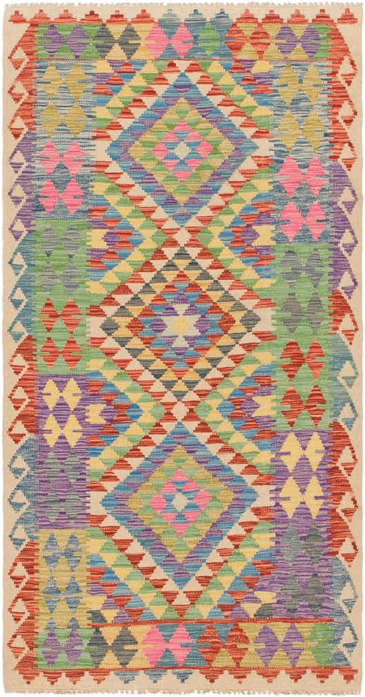 3' 3 x 6' 5 Hand Woven Kilim Maymana Wool Runner Rug