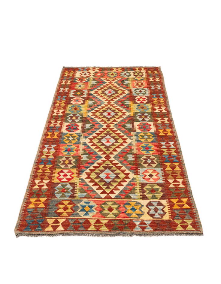 Detail image of 3' 3 x 6' 4 Hand Woven Kilim Maymana Wool Runner Rug