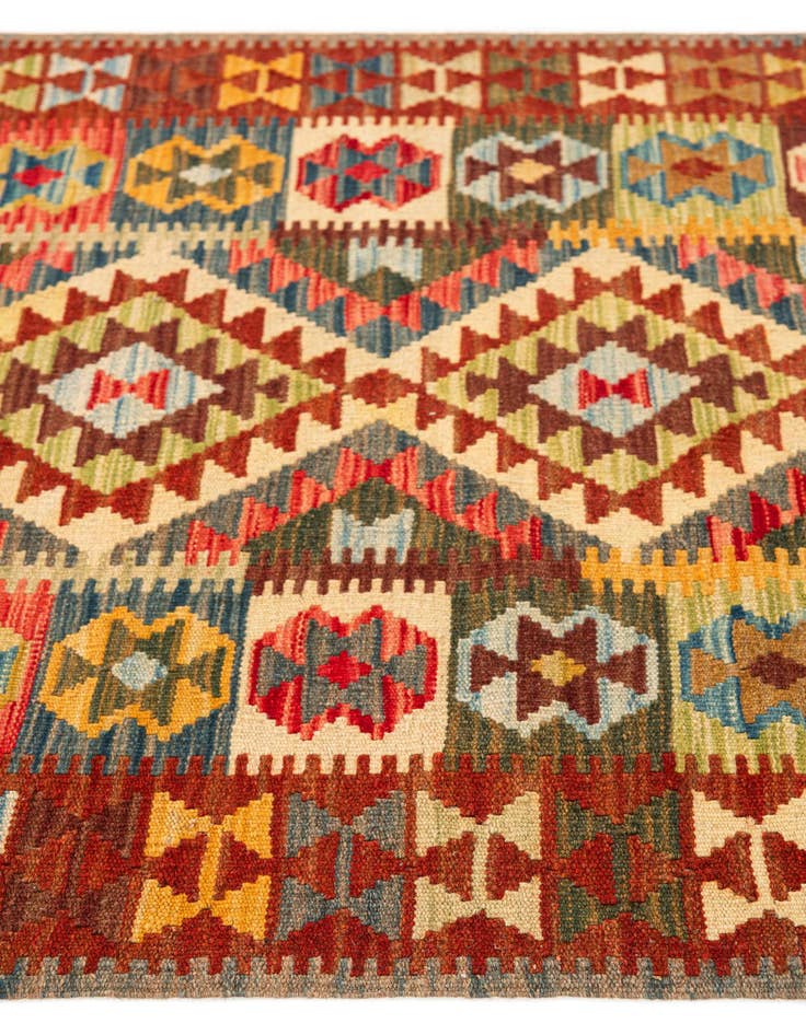 Detail image of 3' 3 x 6' 4 Hand Woven Kilim Maymana Wool Runner Rug