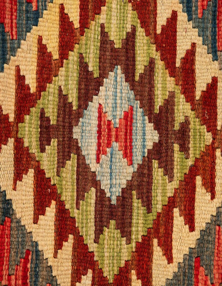 Detail image of 3' 3 x 6' 4 Hand Woven Kilim Maymana Wool Runner Rug