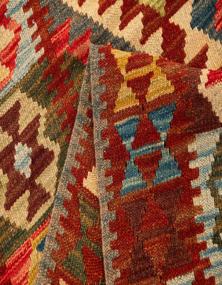 Detail image of 3' 3 x 6' 4 Hand Woven Kilim Maymana Wool Runner Rug