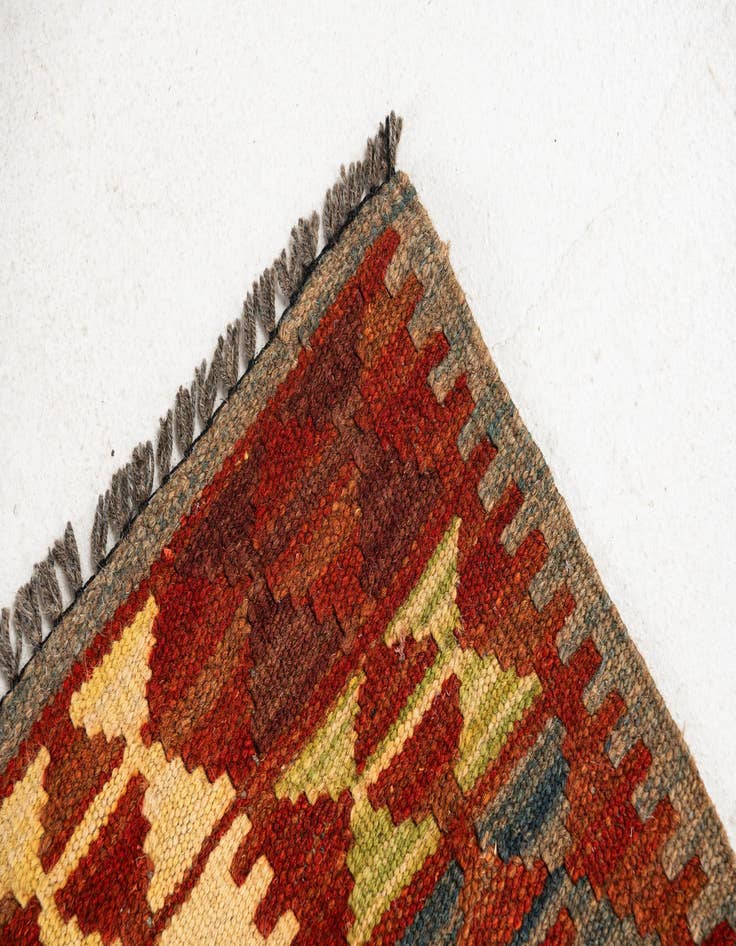 Detail image of 3' 3 x 6' 4 Hand Woven Kilim Maymana Wool Runner Rug