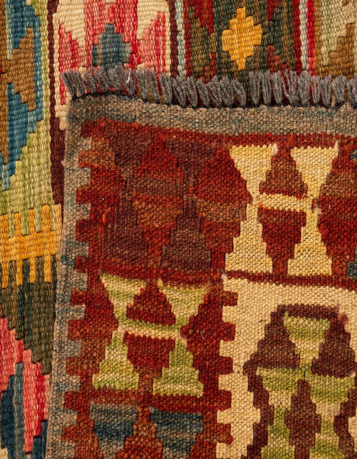 Detail image of 3' 3 x 6' 4 Hand Woven Kilim Maymana Wool Runner Rug