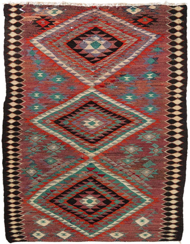 Detail image of 4' 4 x 9' 7 Hand Woven Kilim Maymana Runner Rug