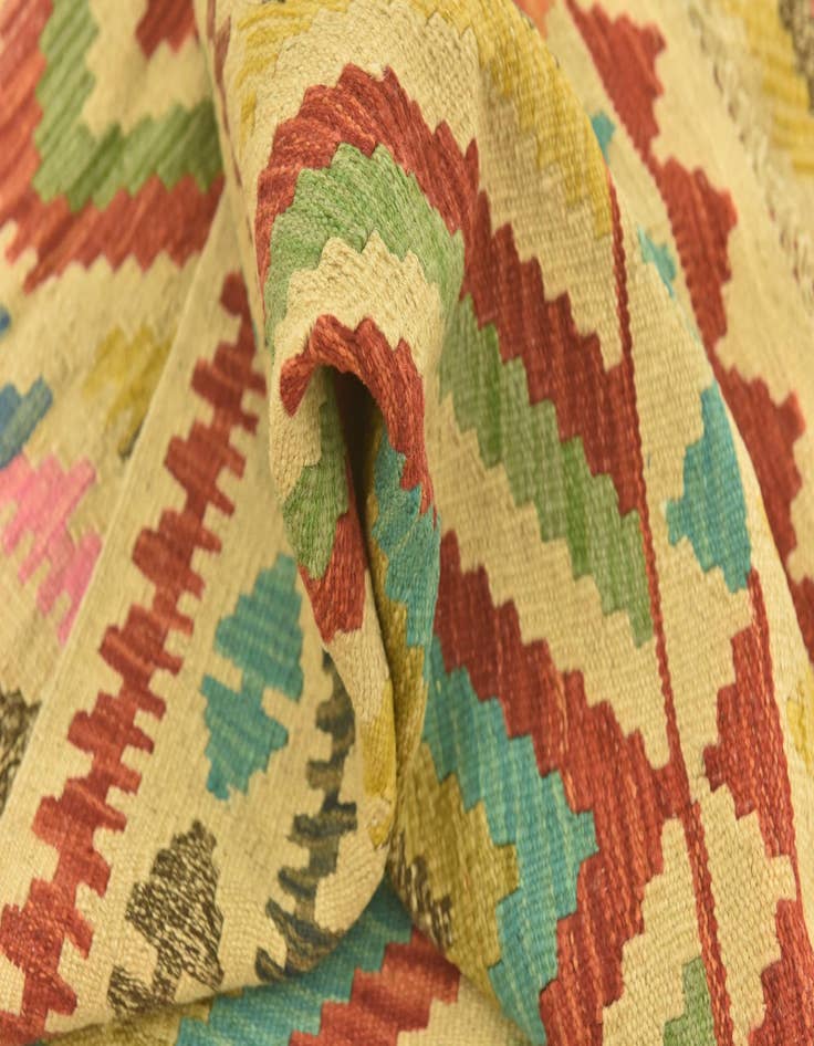 Detail image of 3' 3 x 6' 10  Hand Woven Kilim Maymana Wool Runner Rug