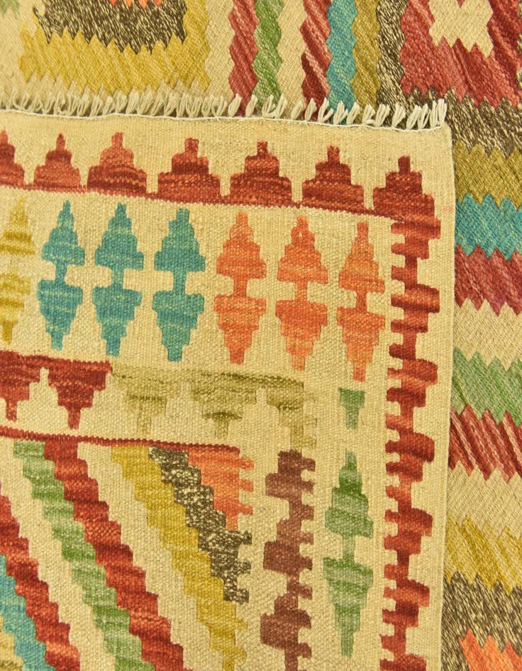 Detail image of 3' 3 x 6' 10  Hand Woven Kilim Maymana Wool Runner Rug