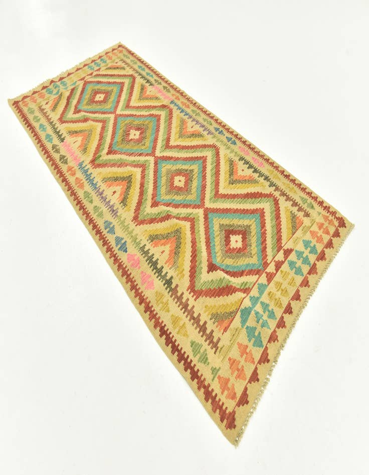 Detail image of 3' 3 x 6' 10  Hand Woven Kilim Maymana Wool Runner Rug